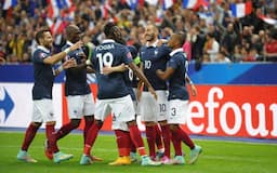 <p>FRANCE, Saint-Denis: France players celebrating their 1st goal scored by Karim Benzema during a friendly football match between France and Portugal on October 11, 2014 at Stade de France in Saint-Denis, north of Paris. CITIZENSIDE/POIROT R…MY</p>

