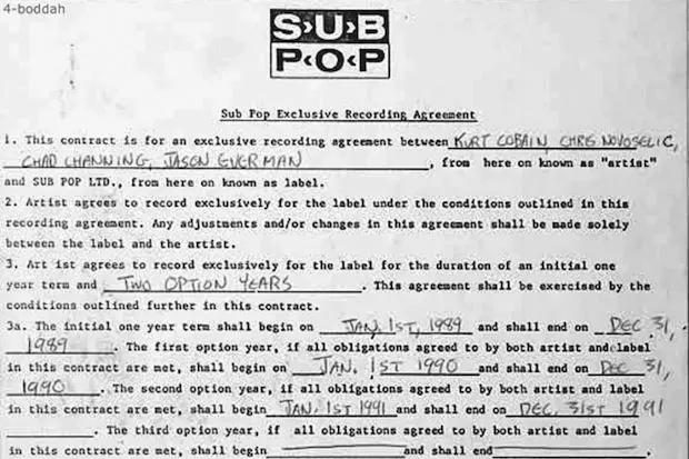 Sub Pop exhume le contrat original signé avec Nirvana