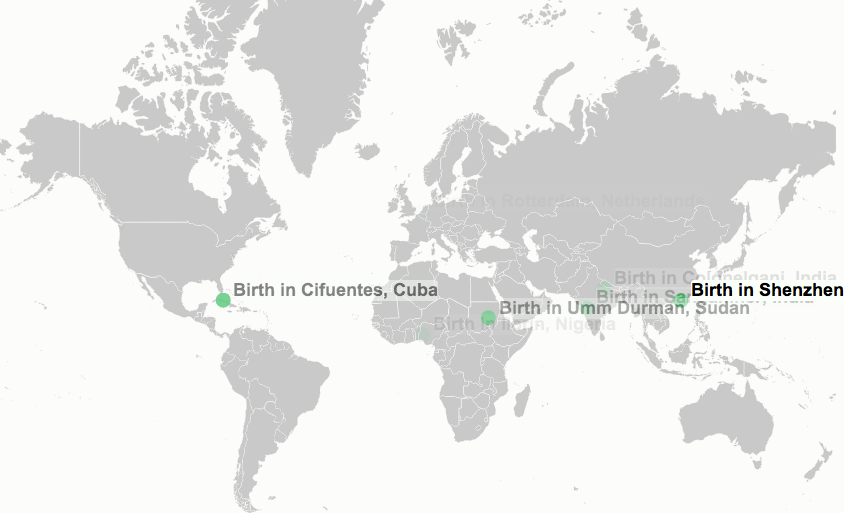 La carte des naissances et des morts dans le monde en temps réel
