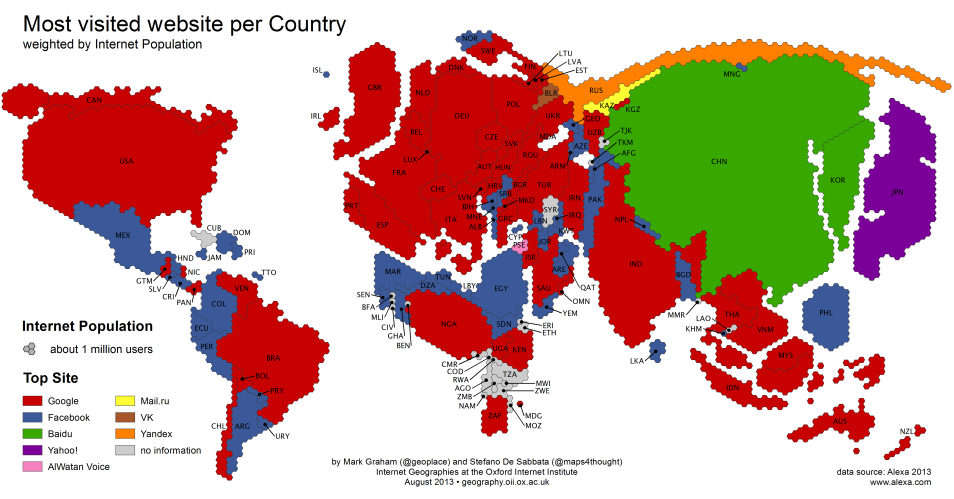 La carte des sites Internet les plus visités pays par pays