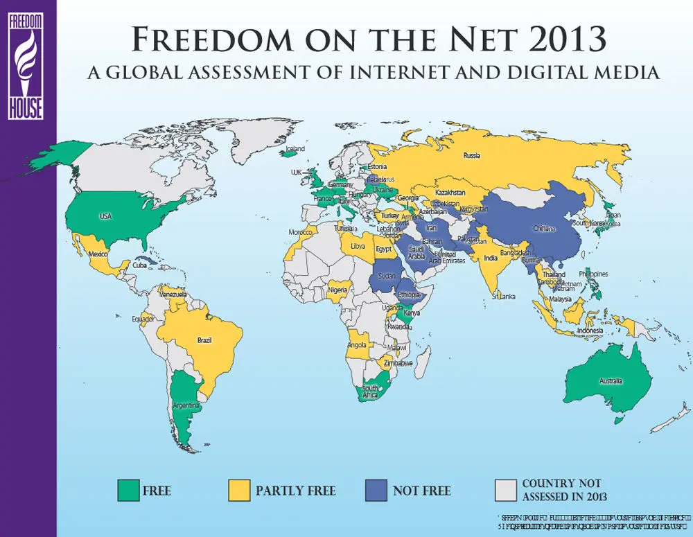 La carte de la liberté sur Internet dans le monde