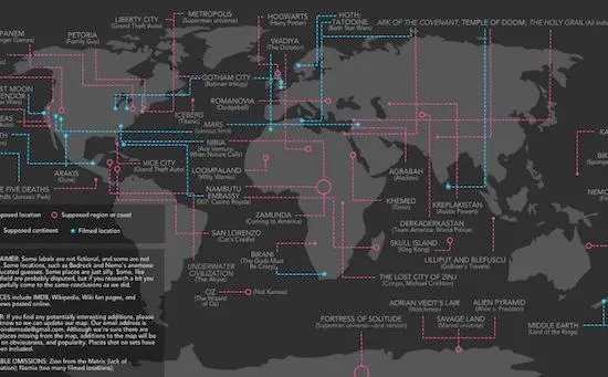 Carte : les lieux fictifs de séries ou de films populaires situés dans le monde