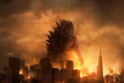 <p>Sur l&#8217;affiche de Godzilla, le monstre est beaucoup plus haut que la Transamerica Pyramid (260 mètres) de San Francisco</p>
