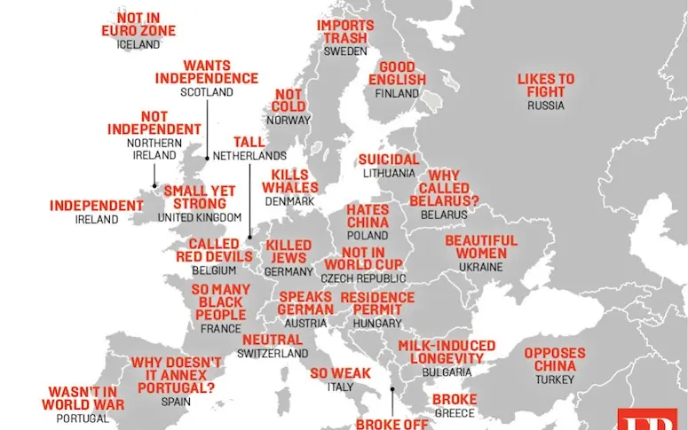 Carte : les stéréotypes (racistes) des Chinois à l’égard des pays d’Europe