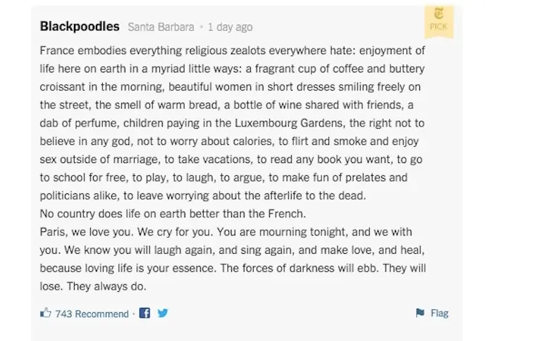 La déclaration d’amour à la France d’un anonyme sur le New York Times