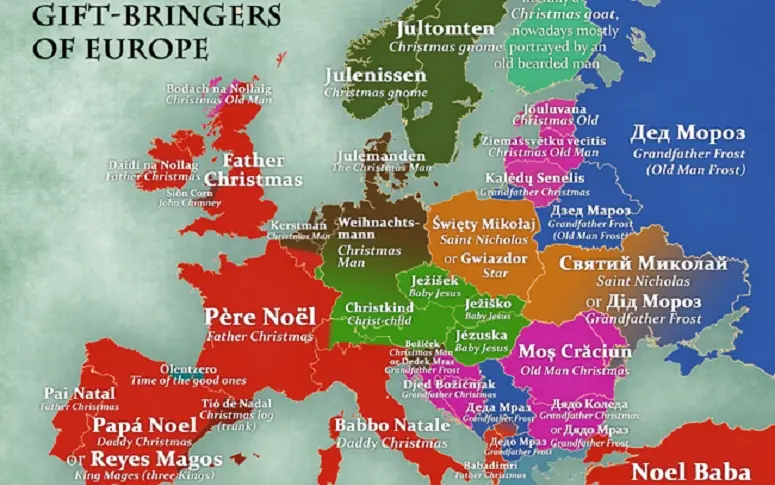 Infographie : cette carte recense les noms donnés au Père Noël en Europe