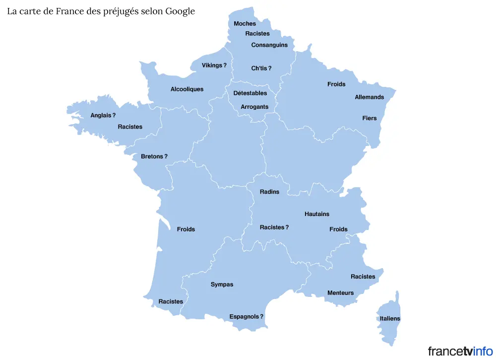 Carte : selon Google, voici les clichés sur les habitants des régions françaises