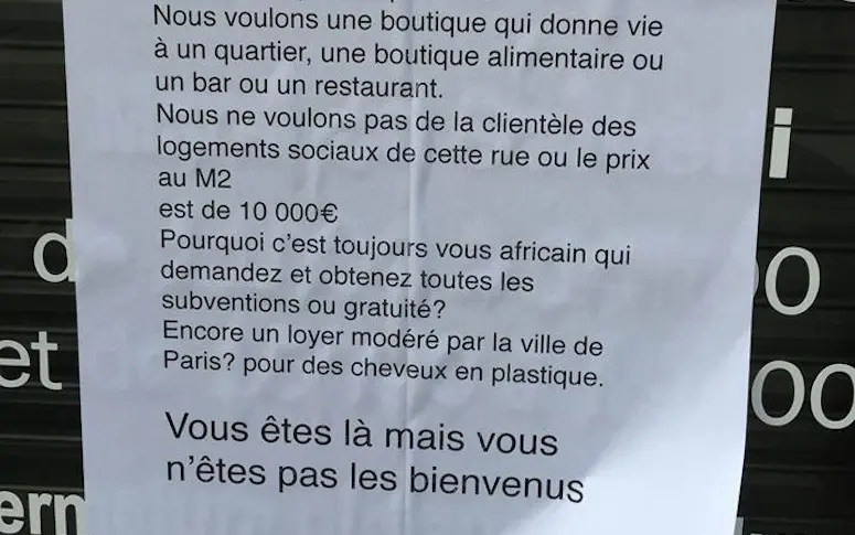 “Pas de boutique afro ici” : un message raciste hallucinant en plein Paris
