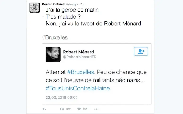 Attentats de Bruxelles : Robert Ménard révulse les internautes avec un tweet débile