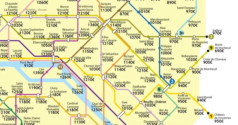 Les loyers parisiens cartographiés autour de chaque station de métro