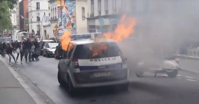 La vidéo choc de la voiture de police incendiée à Paris