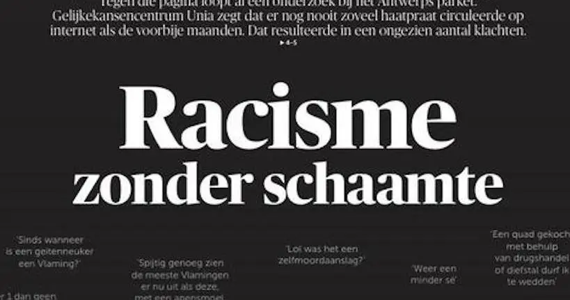La une choc contre le racisme du quotidien belge De Morgen