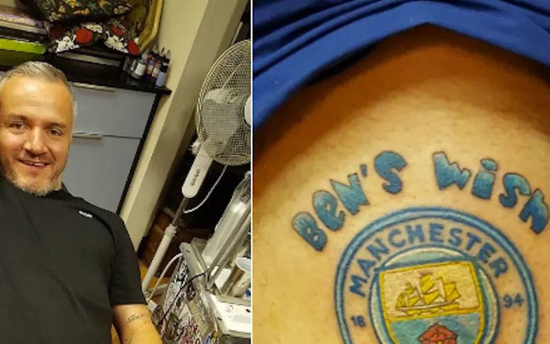 Un fan de Man Utd se tatoue le logo de City afin de lever des fonds pour un enfant malade