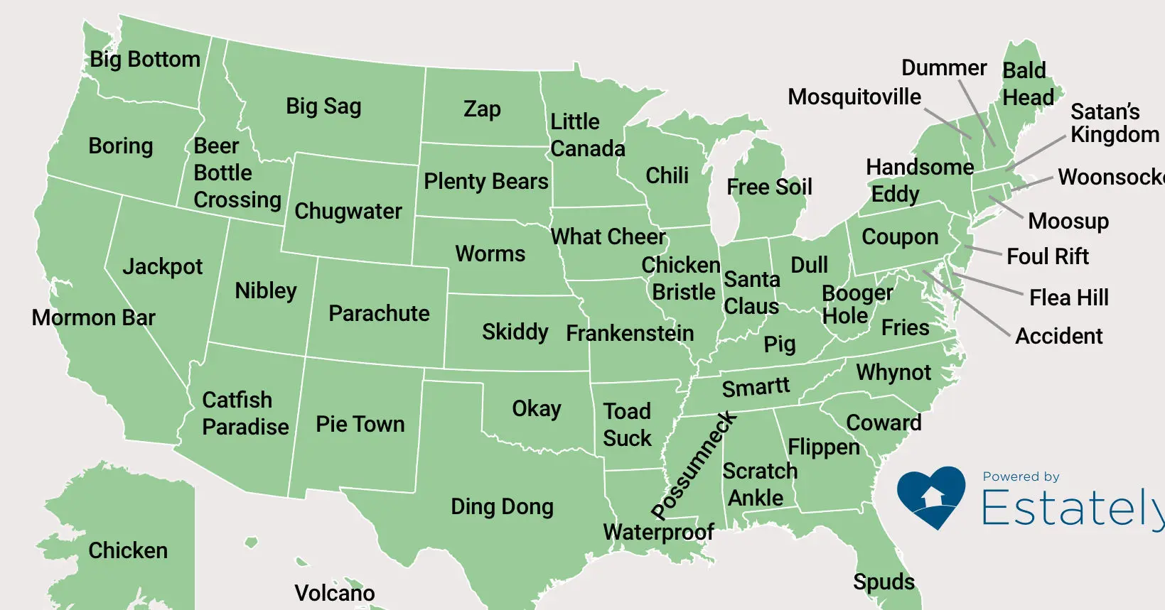 De Big Bottom à Ding Dong, la carte des noms de ville les plus bizarres des États-Unis