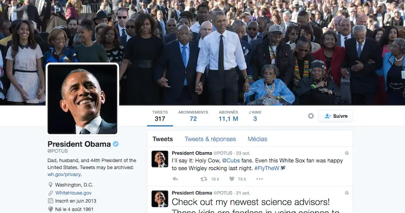Le prochain président américain héritera des 11 millions de followers d’Obama