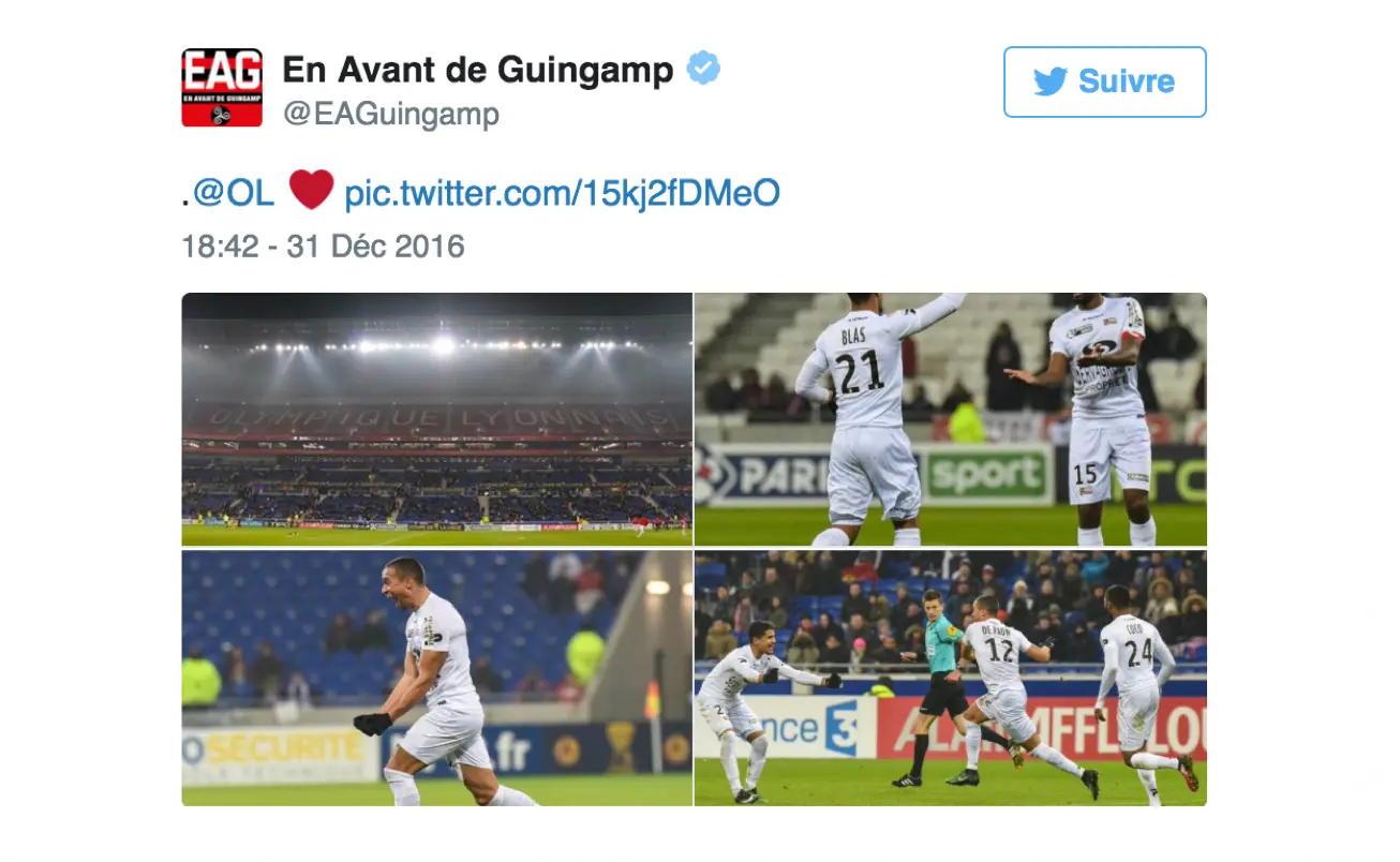 Le petit troll de Guingamp envoyé sur Twitter à l’Olympique Lyonnais