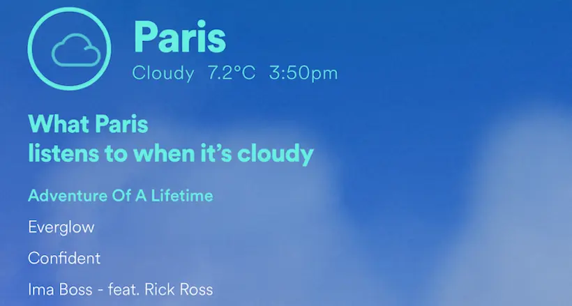 Selon Spotify, voilà le type de chansons qu’on écoute en fonction du temps qu’il fait