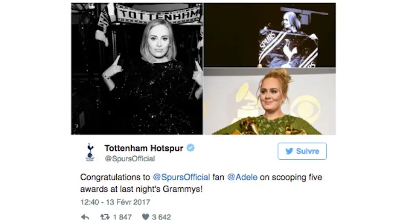 Les supporters de Tottenham trollent leur propre club après le succès d’Adele aux Grammy Awards