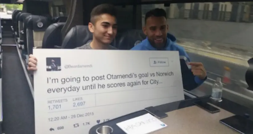 Il tweete une vidéo d’Otamendi par jour pendant un an et demi, Manchester City l’invite à rencontrer le joueur