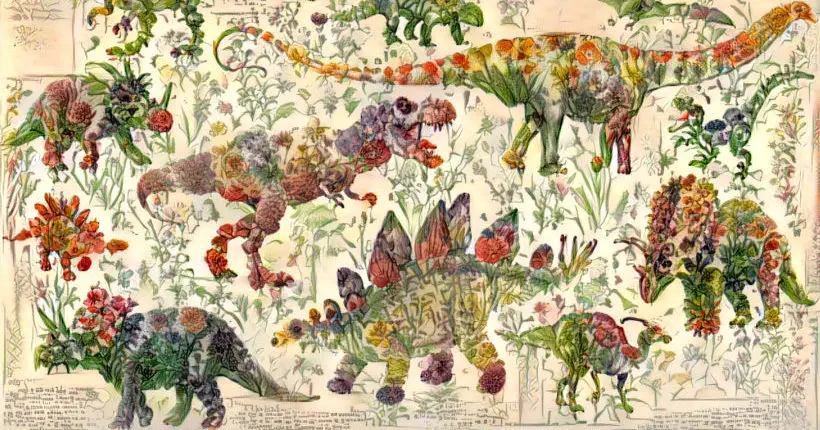 Un réseau neuronal mélange des images de fleurs et de dinosaures pour un résultat tripant