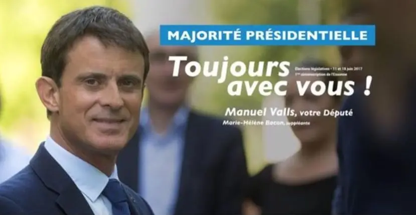 Sans complexes, Valls ajoute la mention “majorité présidentielle” sur son affiche