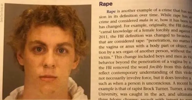 La photo de Brock Turner illustre la définition du viol dans un manuel de droit américain