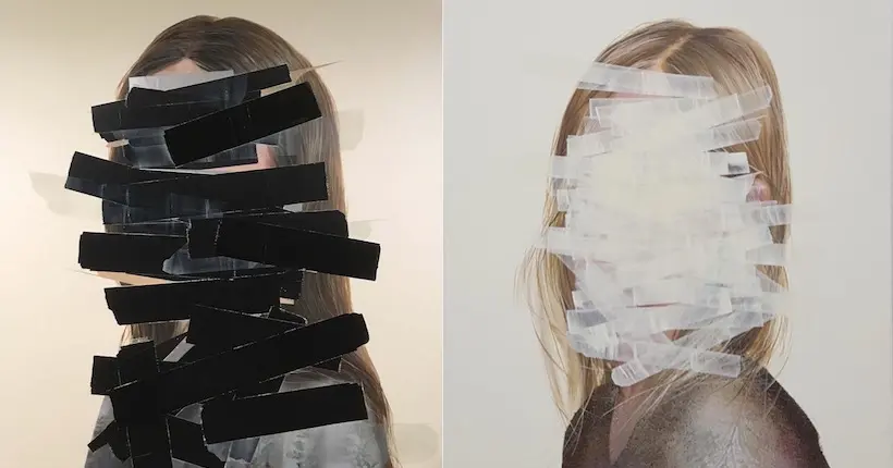En couvrant ses portraits de ruban adhésif, Sebastian Herzau joue à cache-cache avec les visages