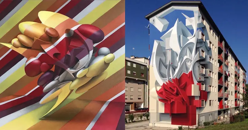Entre illusions d’optique et figures géométriques, le street artist Peeta nous plonge dans son univers abstrait