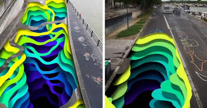 Avec son trompe-l’œil monumental, le street artist 1010 vous fera sombrer dans les quais de Seine parisiens