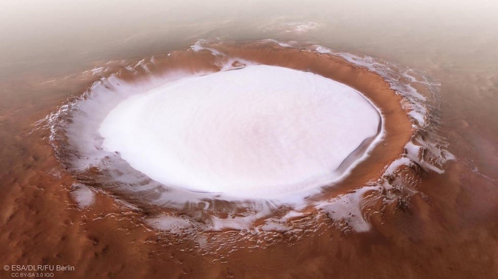 Le cratère Korolev sur Mars, habritant un lac gelé permanent.