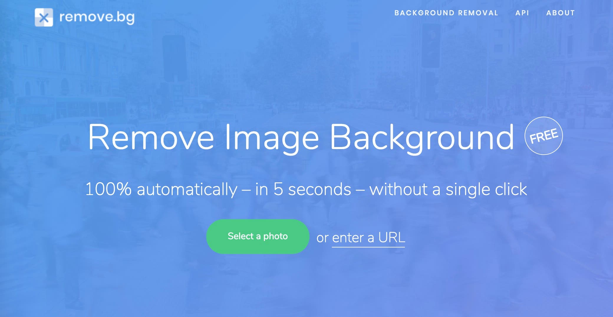 Page d'accueil, Remove Image Background, 100% automatically - without a single click in 5 seconds.