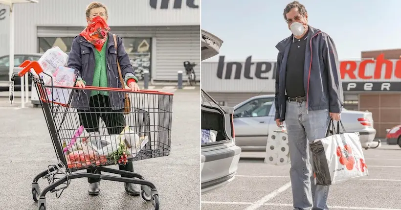 En images : des gens masqués sur des parkings de supermarchés par temps de Covid-19