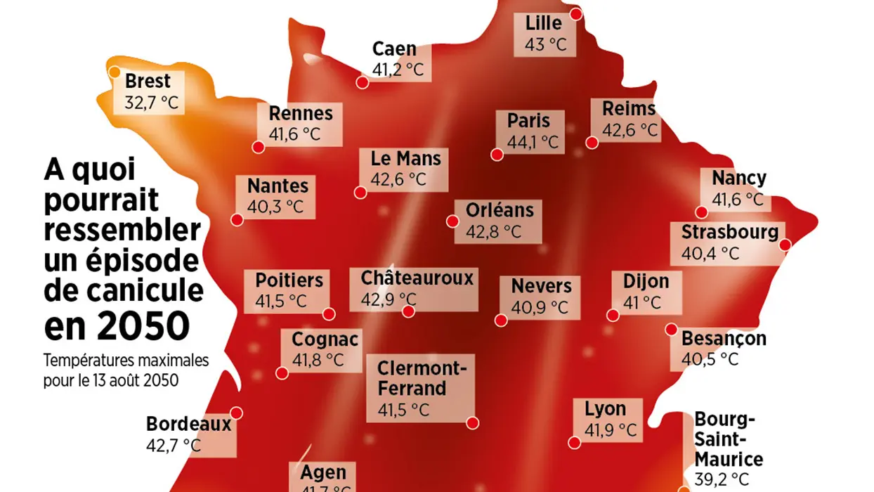 43 °C à Lille, 44 °C à Paris… Météo France vous présente la canicule du 13 août 2050
