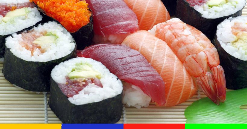 Nourriture Japonaise De Sushi D'en Haut. Ia Génératif Banque D