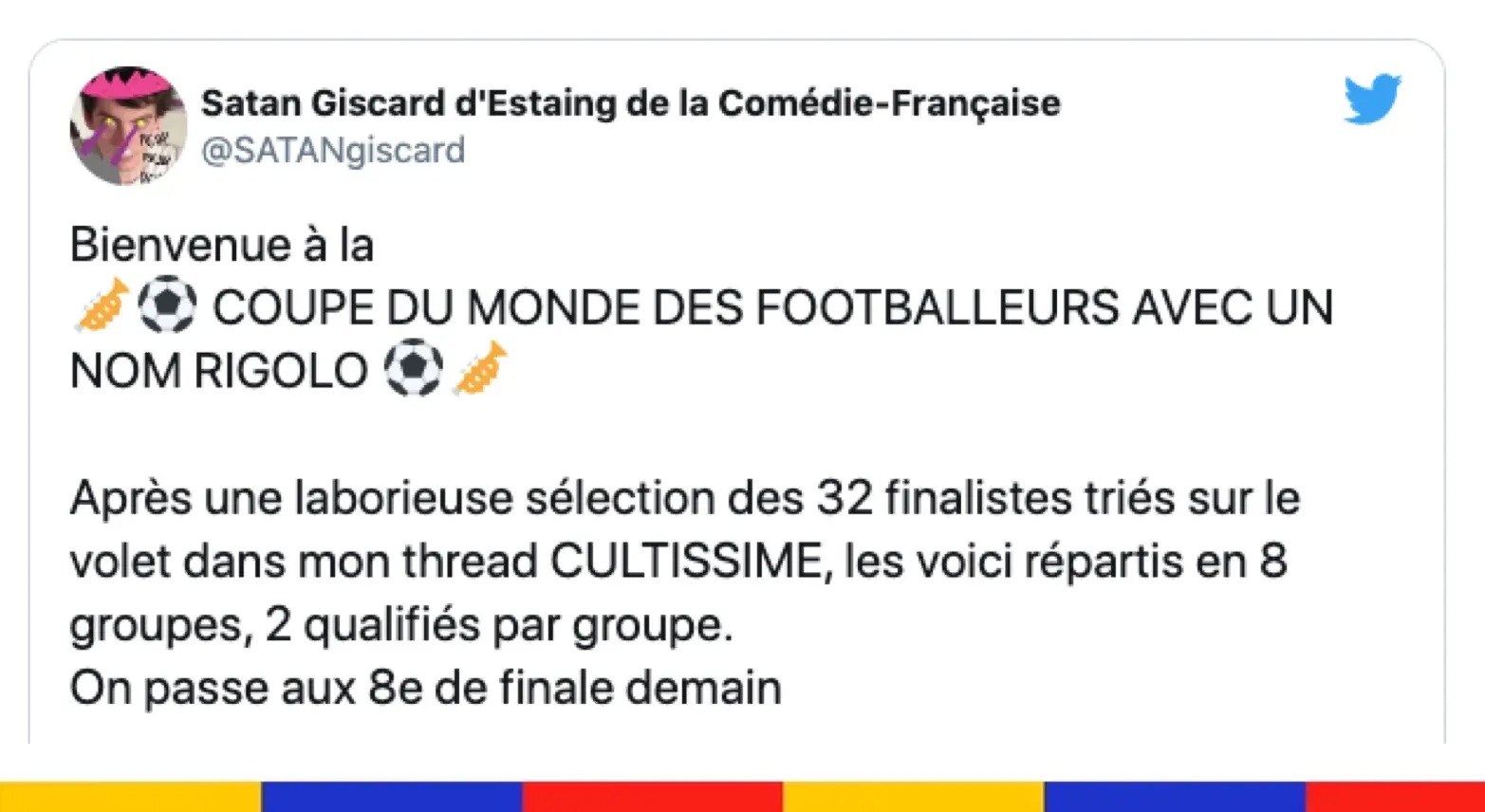 Pendant ce temps, la Coupe du monde des footballeurs avec un nom rigolo a lieu sur Twitter