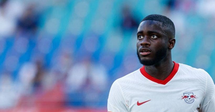 <p>Dayot Upamecano of RB Leipzig looks on during the Bundesliga match between RB Leipzig and 1. FSV Mainz 05 at Red Bull Arena on September 20, 2020 in Leipzig, Germany © Photo by Roland Krivec/DeFodi Images via Getty Images</p>
