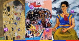 <p>© Gustav Klimt ; Jean-Michel Basquiat ; Frida Kahlo</p>
