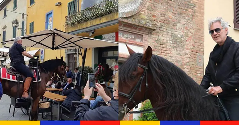 Pendant ce temps, Eros Ramazzotti et Andrea Bocelli débarquent dans un bar à cheval