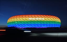 <p>The shell of the Allianz Arena shines in rainbow colours on the occasion of Christopher Street Day. (to &#8220;UEFA decision: Munich European Championship stadium not in rainbow colours&#8221;) Tobias Hase/dpa</p>
