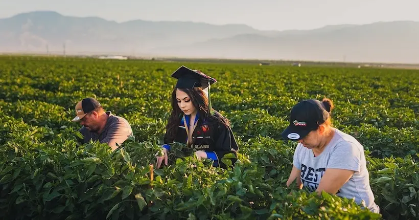 Pour honorer ses parents agriculteurs, une jeune diplômée fait un shooting dans les champs