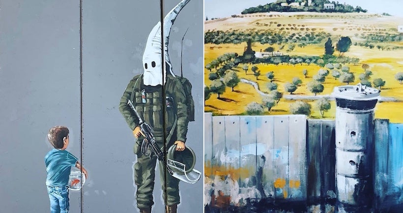 Un artiste palestinien peint sur le mur de séparation israélien pour dénoncer l’occupation