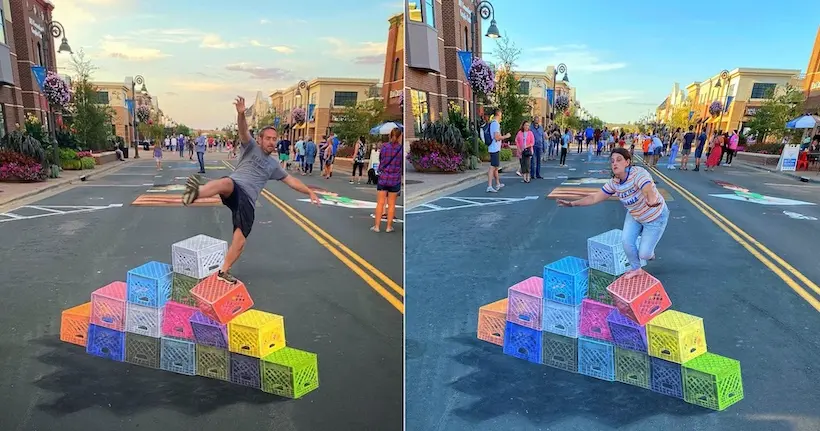 Avec ses illusions 3D, une artiste rend le Milk Crate Challenge facile et inoffensif