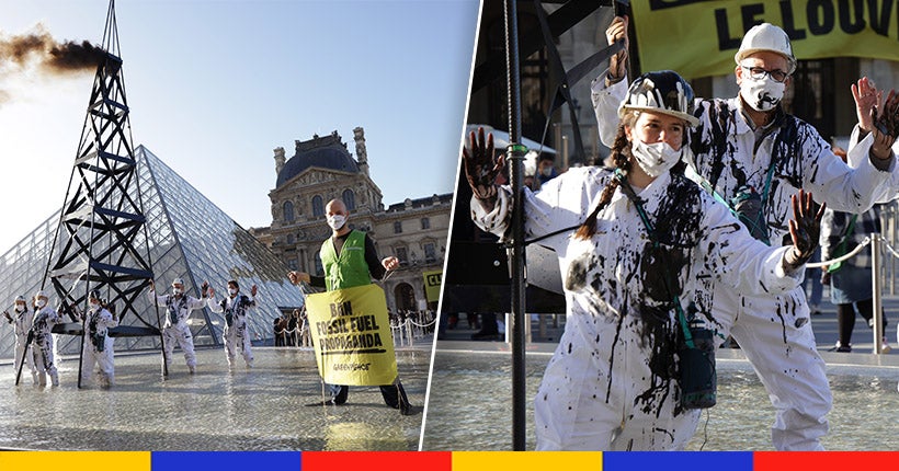 Climat : une vingtaine d’activistes de Greenpeace France occupent l’esplanade du Louvre