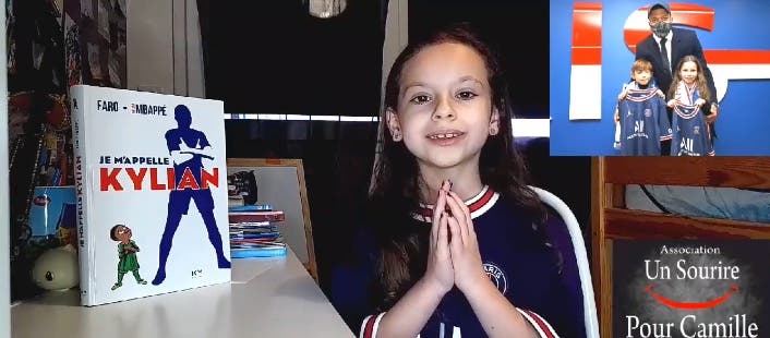 <p>Camille, jeune fan de Mbappé, fait une vidéo implorant le joueur de prolonger au PSG // Capture d&#8217;écran Association Un Sourire pour Camille </p>
