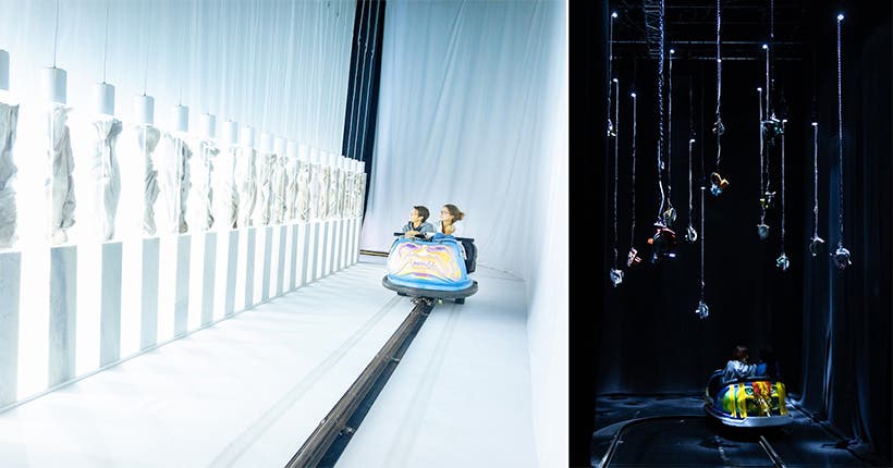 <p>© Loris Gréaud/Gréaudstudio/Photo : Quentin Chevrier/CENTQUATRE-PARIS, 2022 ; © Delphine Reist/Galerie Lange + Pult/Galerie/Photo : Quentin Chevrier/CENTQUATRE-PARIS, 2022</p>
