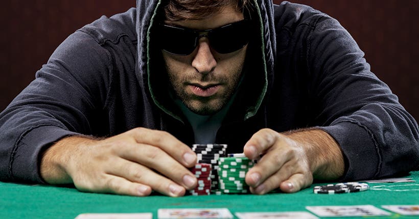 <p>Poker player, on a red background, going all in.</p>
