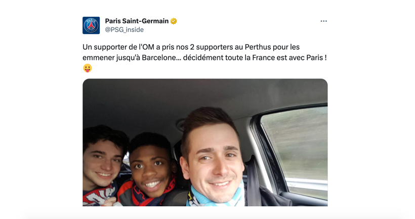 Le tweet sur le fan marseillais qui emmène deux supporters parisiens assister à la remontada en 2017 refait surface, et c’est pas jojo à voir