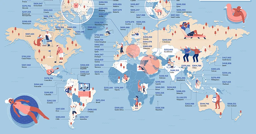 Cette carte recense le coût d’une retraite confortable dans tous les pays du monde