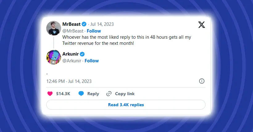 Avec un simple point sur Twitter, Arkunir a réussi à choper 20 000 balles des poches de MrBeast