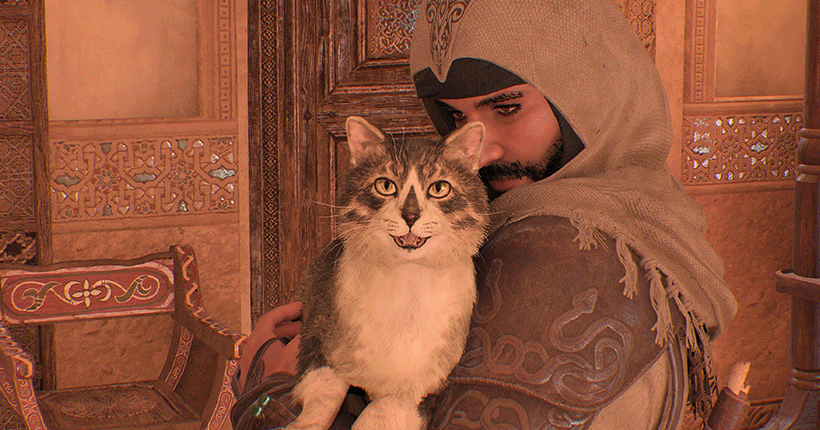 Assassin’s Creed Mirage : l’histoire derrière ce chat avec le logo du jeu sur le nez est incroyable